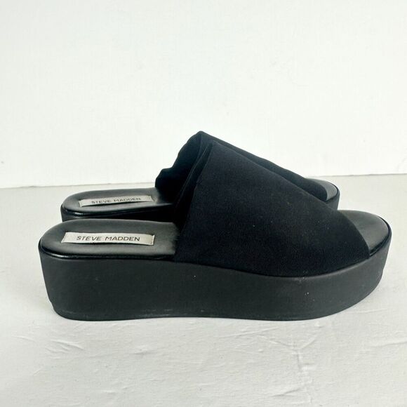 Vintage Steve Madden Y2k Slinky Platform Slide Sandal Size 10 Black 90s 00s - Picture 2 of 8